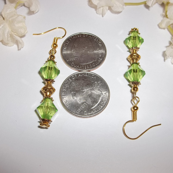 Green and Gold Beaded Earrings Long Set NWT 5043 - Picture 8 of 8
